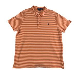 Polo Ralph Lauren Polo Shirt Mens 2XL Orange Stripe Featherweight Mesh Golf